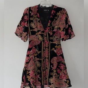Crushed Velvet Floral Mini Dress